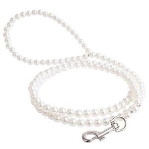 Custom White Pearls Beaded Pet Dog Cat Training Walking Wedding Leash 120cm 4ft